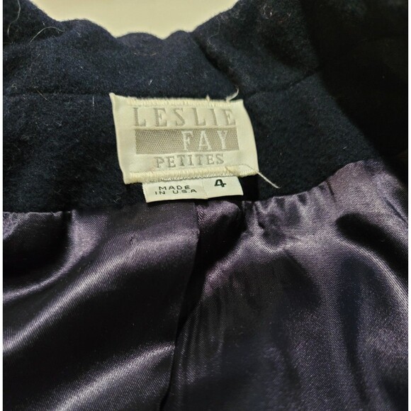 Vintage Leslie Fay Navy Wool Coat USA Made Asymmetrical Buttons Fits 8/10 - Picture 6 of 11